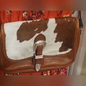 Mallory Leather Handbag With Hide Front, Made In Texas, Shoulder/Crossbody